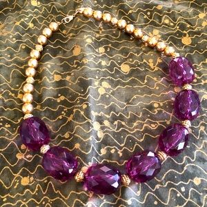 George Gold Tone Plastic Beads and Large Purple Bead Necklace